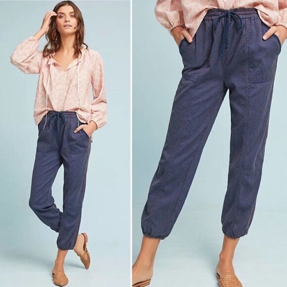 Anthropologie Blue & Orange Polka Dot Jogger Pants Boho Contemporary Casual - Picture 5 of 15